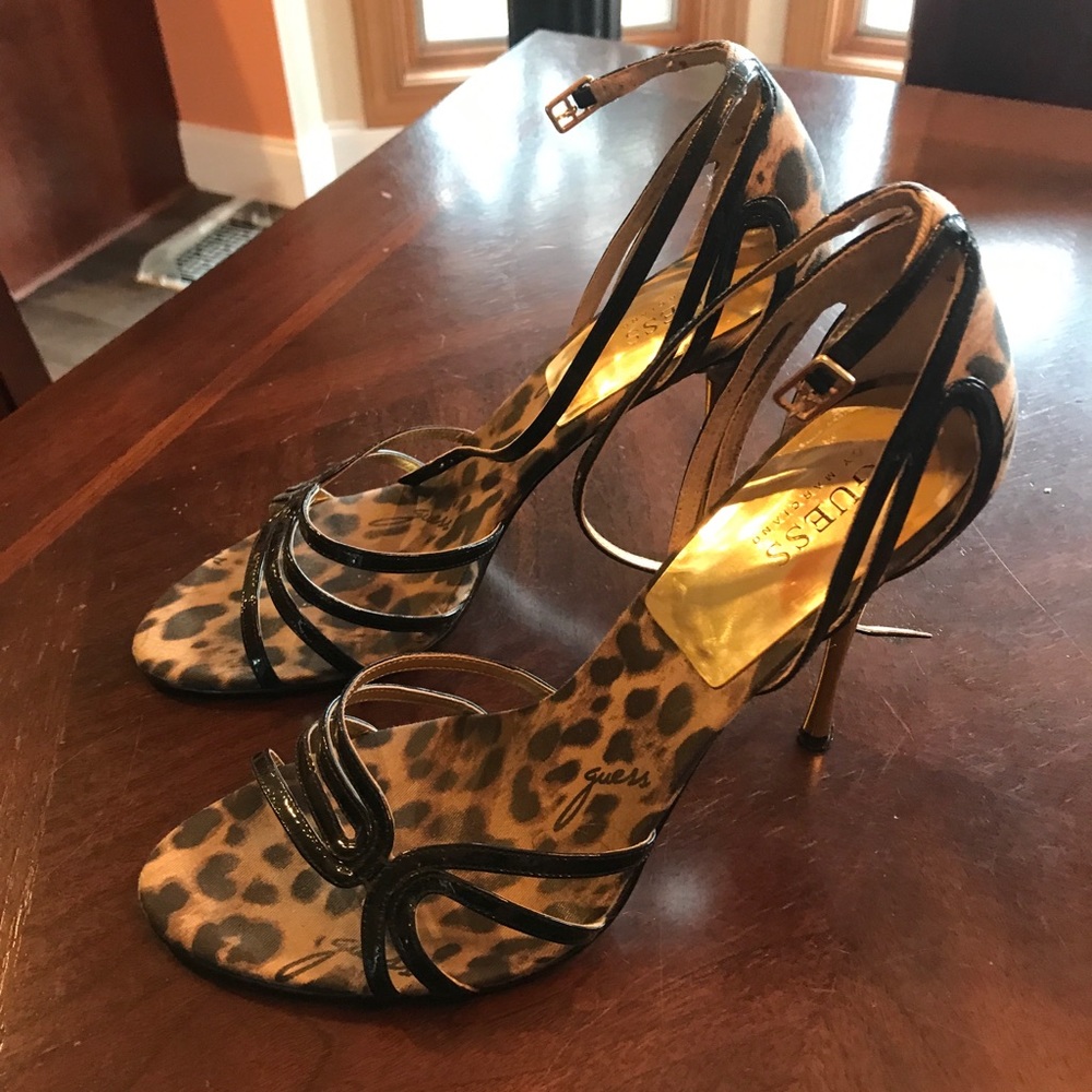Guess brand black patent strappy high heel sandal